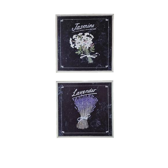 Set Of 2 Flower Speciman Square Pictures Jasmin and Lavender 8.5x8.5 Cottage Dec - Picture 1 of 8